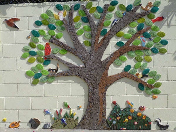 Mosaic made with Ellen's elementary school students. 