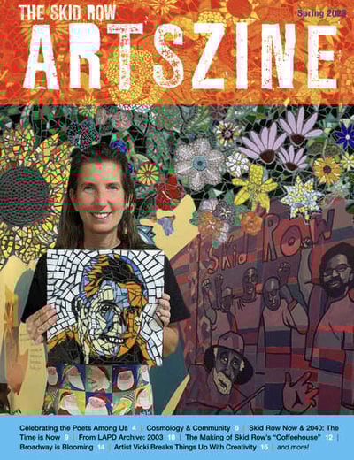 Skid Row Arts Alliance Zine featuring Piece by Piece mosaic artist Vickie